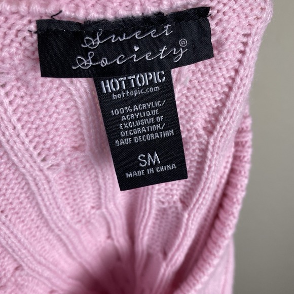 Hot Topic Sweet Society S Pink Heart Cut Out Crop Bow Sweater Coquette Valentine - Picture 5 of 6